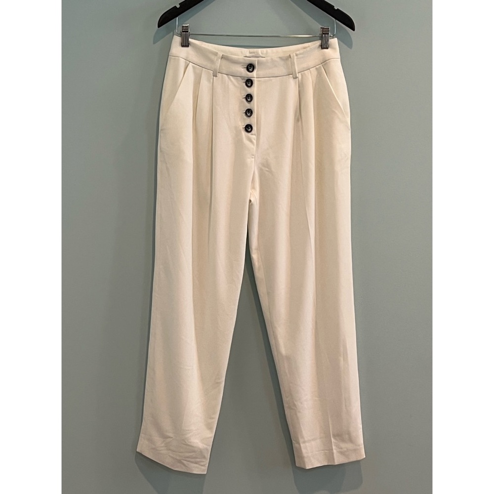 Bar III Button Fly Pleated White Womens Trousers 4
